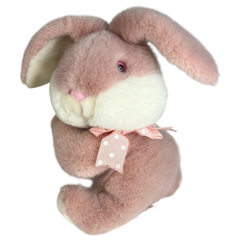 1985 Connie Cottontail Plush Bunny Rabbit 12” Pink Stuffed Animal Polka Dot Bow